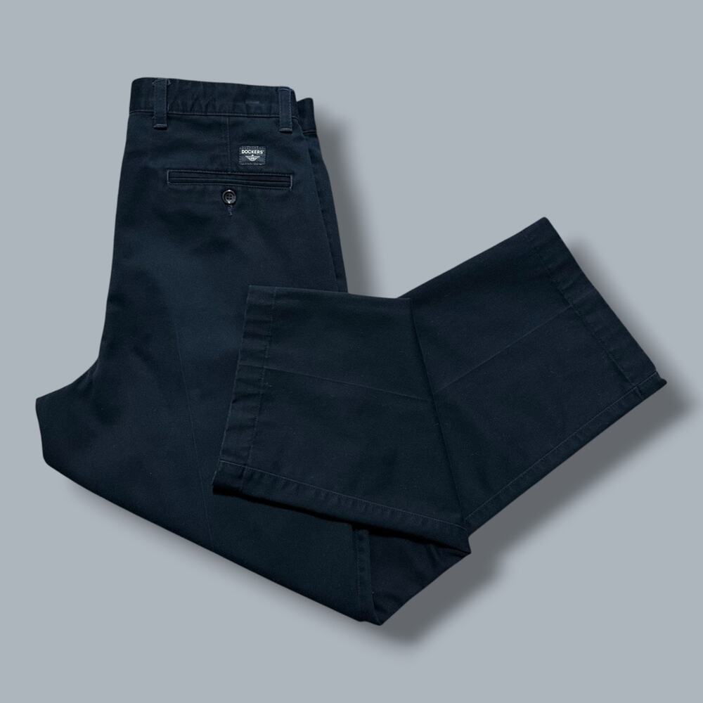 Vintage Dockers Pleated Khakis Navy Blue 90s Pants Dark Blue 32x27 Cotton Mens